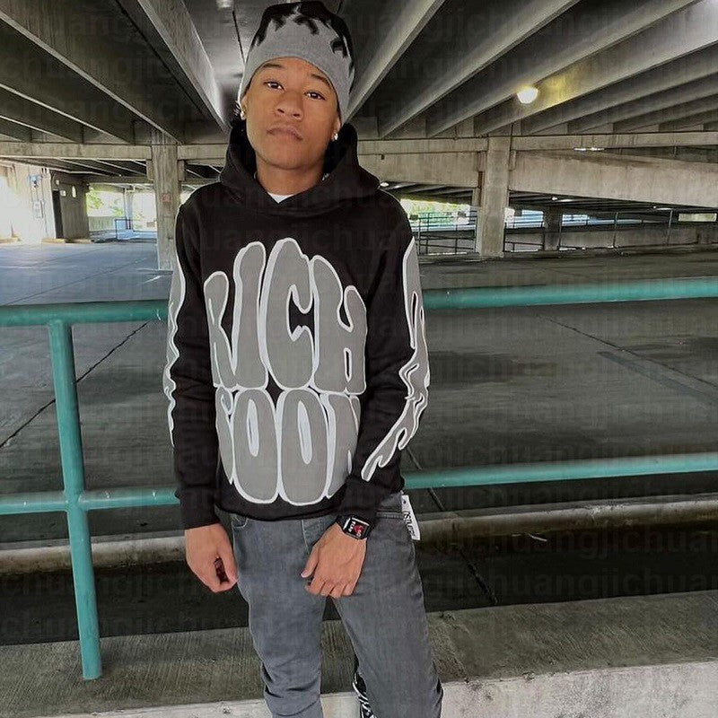 Puff Print Loose Hoodie