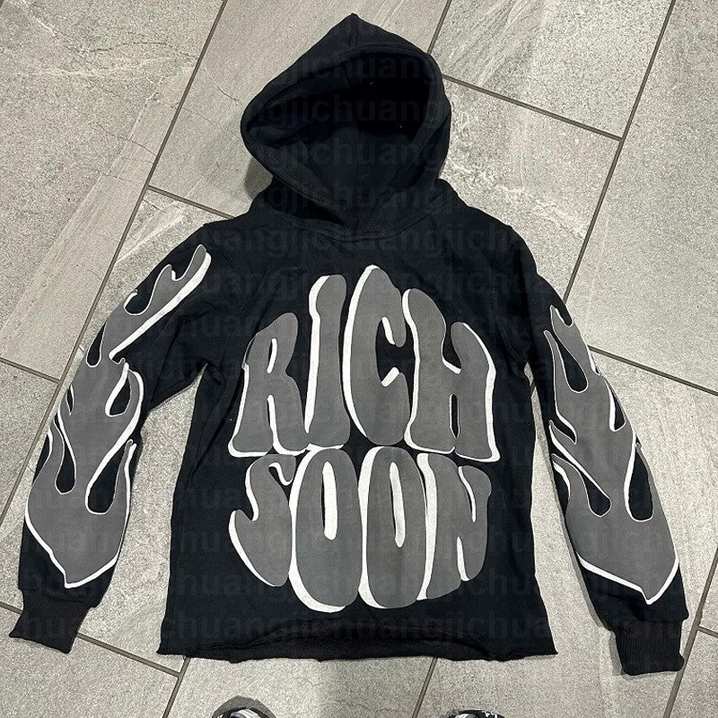 Puff Print Loose Hoodie