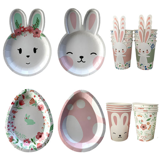 Easter Rabbit Paper Plate Eggs Bunny Paper Cup Plates Happy Easter Party Supplies Easter Gift