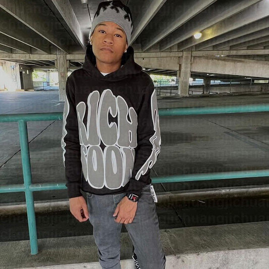 Puff Print Loose Hoodie